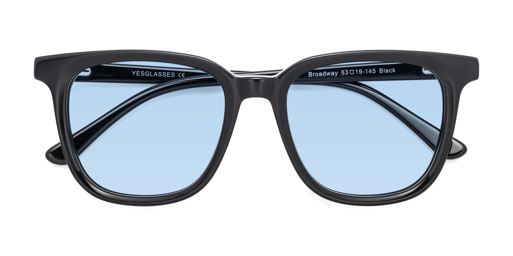 Folded Front of Broadway in Black with Light Blue Tinted Lenses