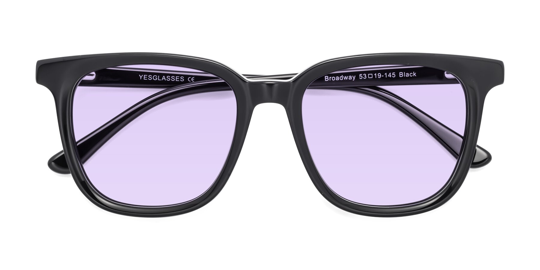 Folded Front of Broadway in Black with Light Purple Tinted Lenses