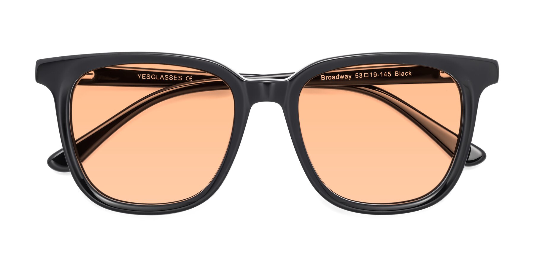 Folded Front of Broadway in Black with Light Orange Tinted Lenses