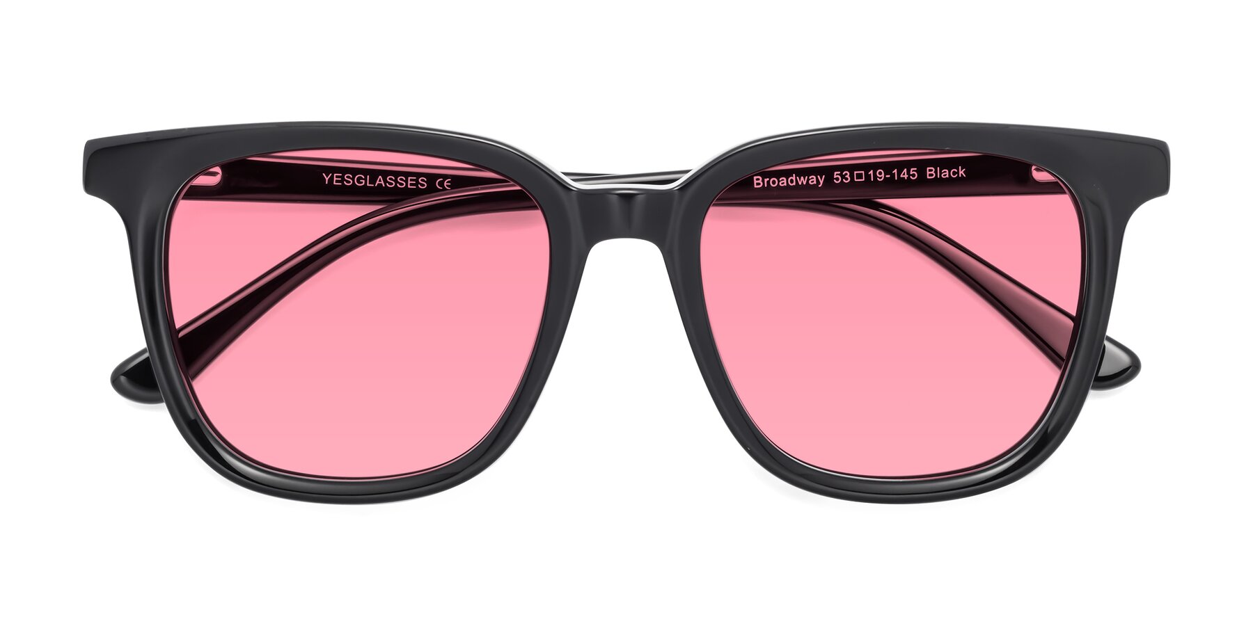 Folded Front of Broadway in Black with Pink Tinted Lenses