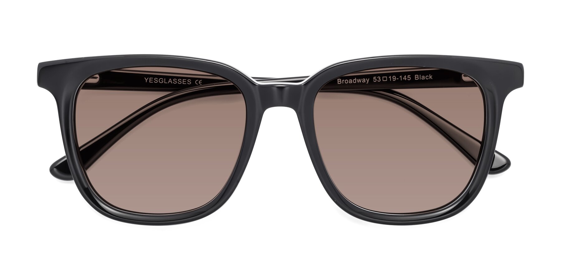 Folded Front of Broadway in Black with Medium Brown Tinted Lenses
