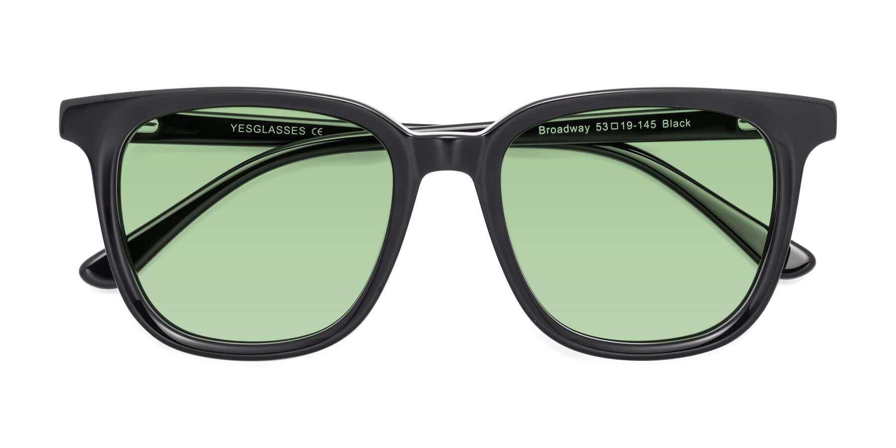 Folded Front of Broadway in Black with Medium Green Tinted Lenses