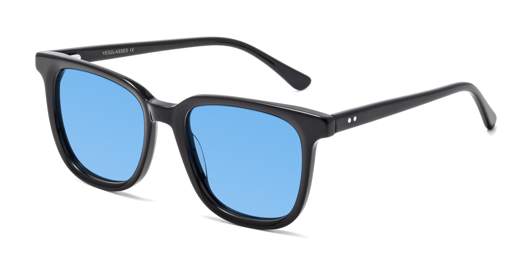Angle of Broadway in Black with Medium Blue Tinted Lenses