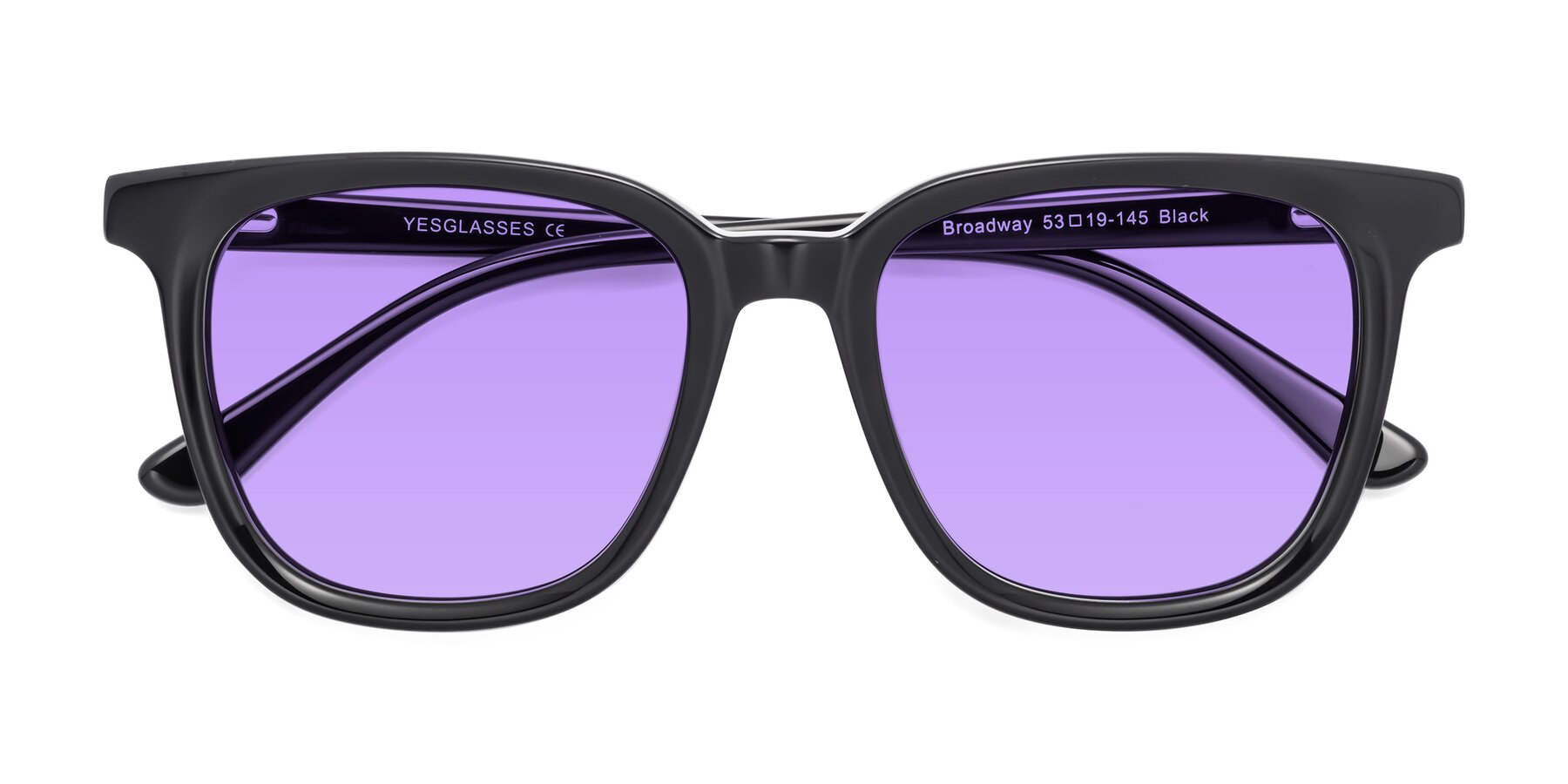 Folded Front of Broadway in Black with Medium Purple Tinted Lenses
