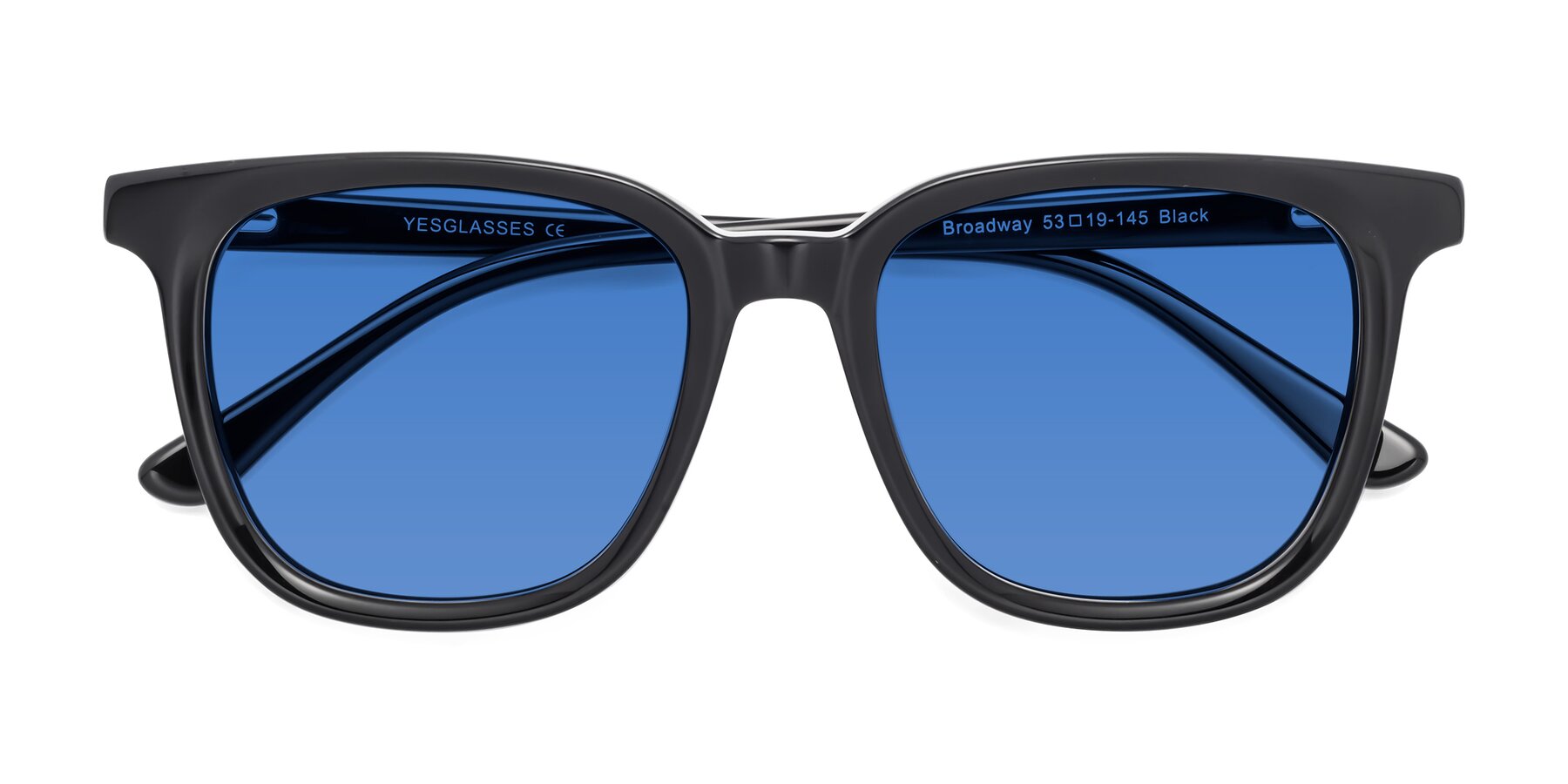 Folded Front of Broadway in Black with Blue Tinted Lenses
