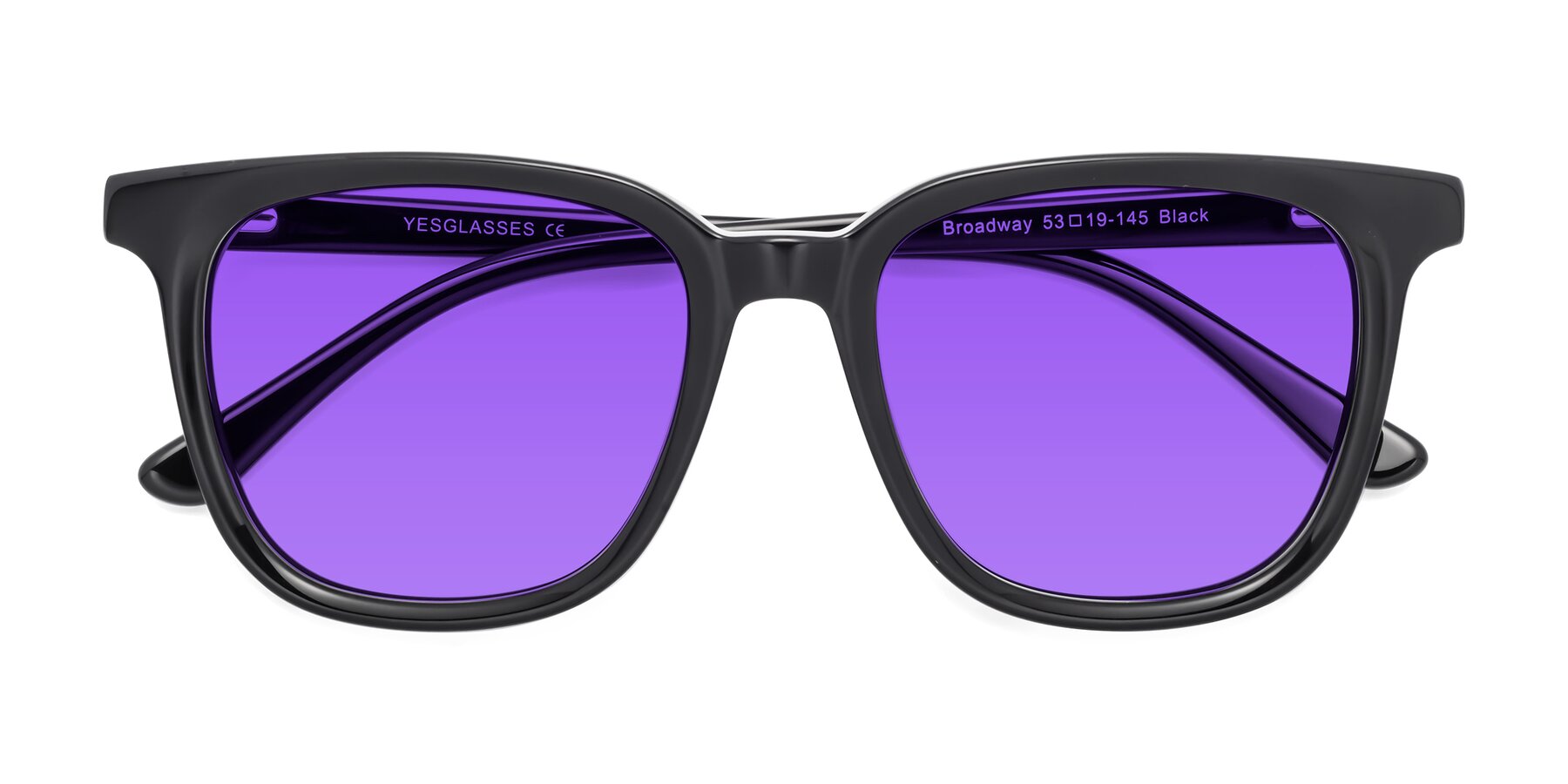 Folded Front of Broadway in Black with Purple Tinted Lenses