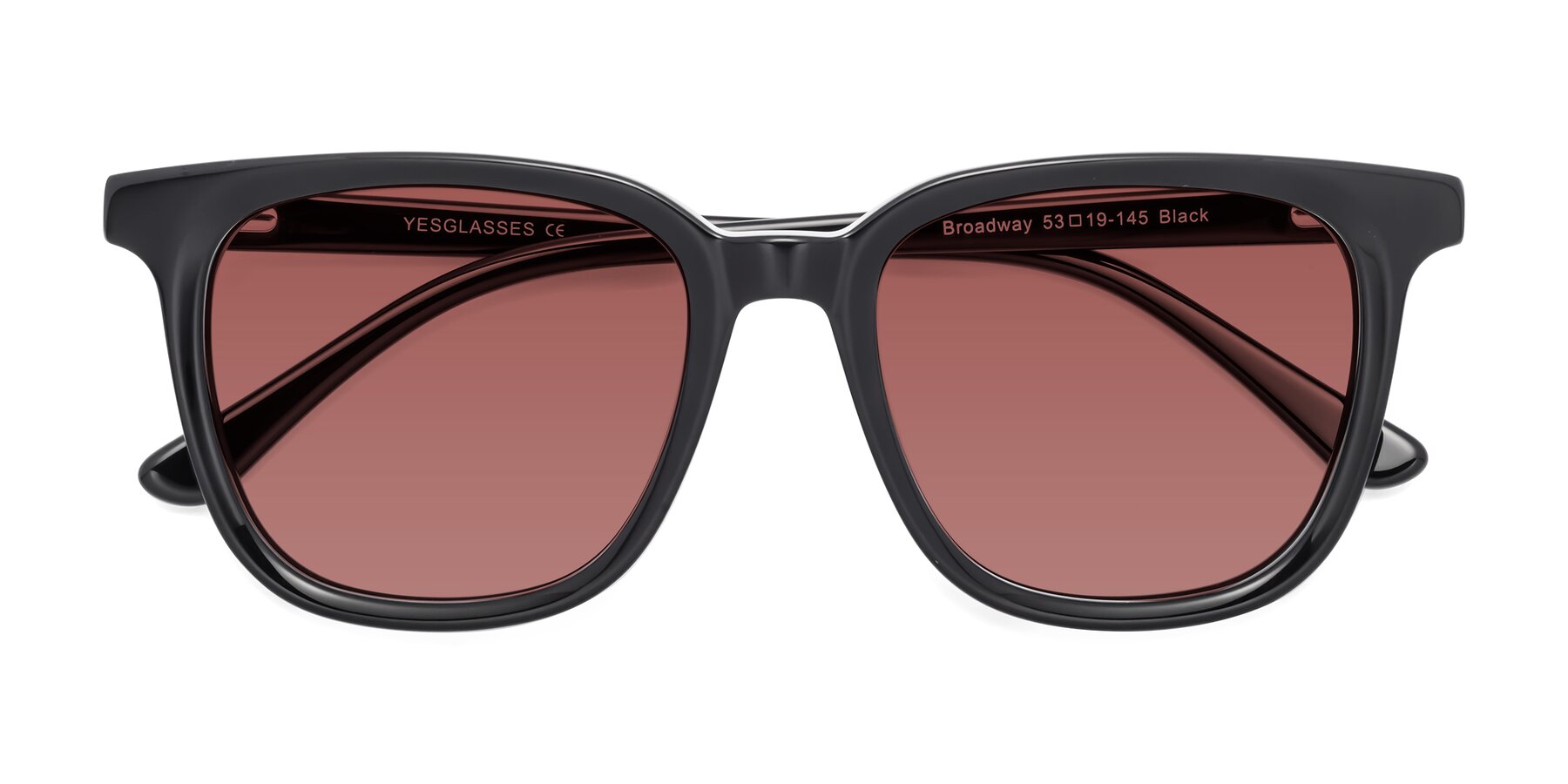 Folded Front of Broadway in Black with Garnet Tinted Lenses