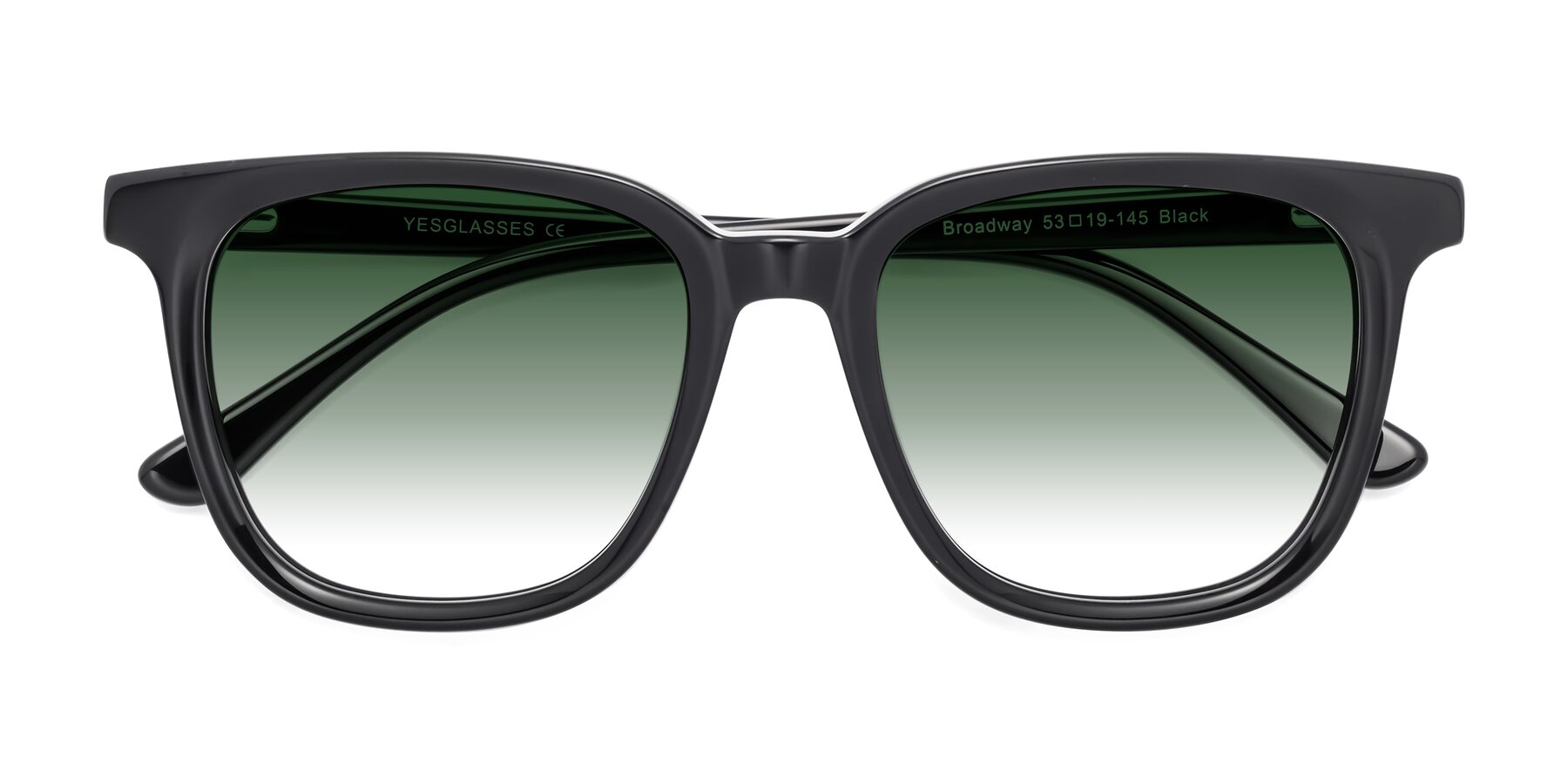Folded Front of Broadway in Black with Green Gradient Lenses