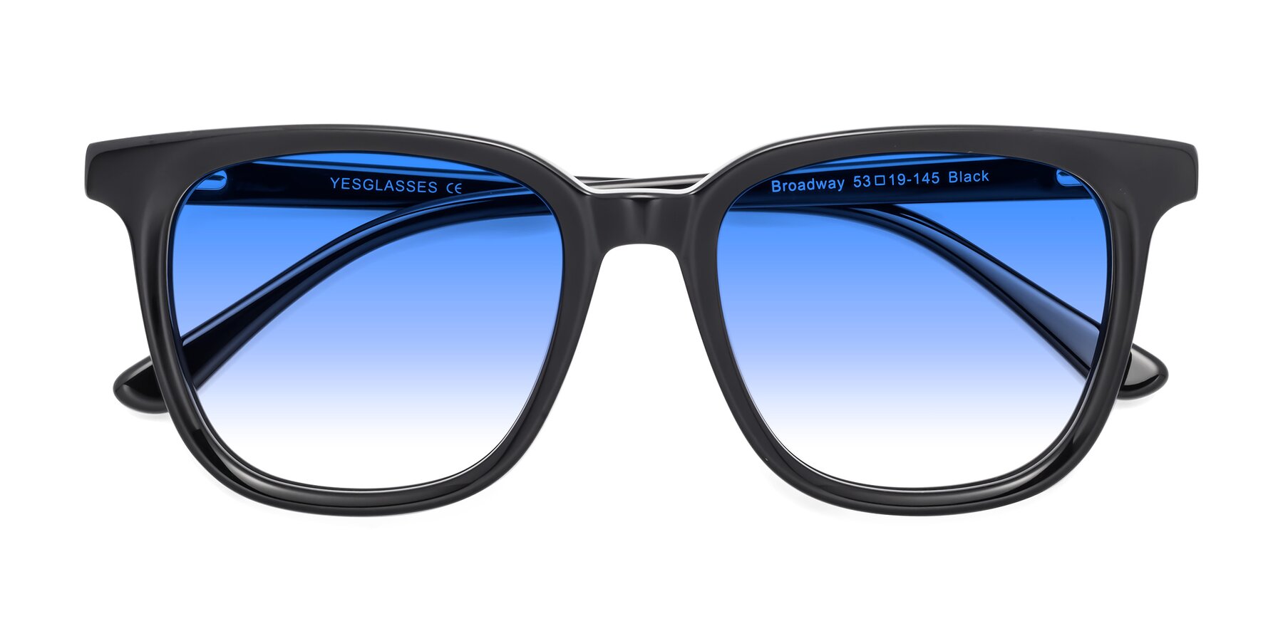 Folded Front of Broadway in Black with Blue Gradient Lenses