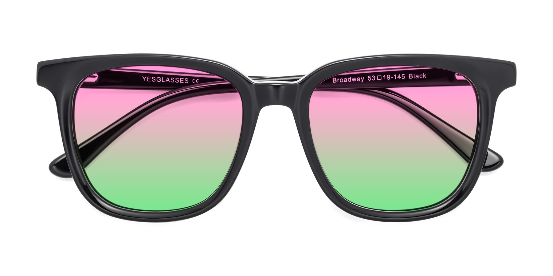 Folded Front of Broadway in Black with Pink / Green Gradient Lenses