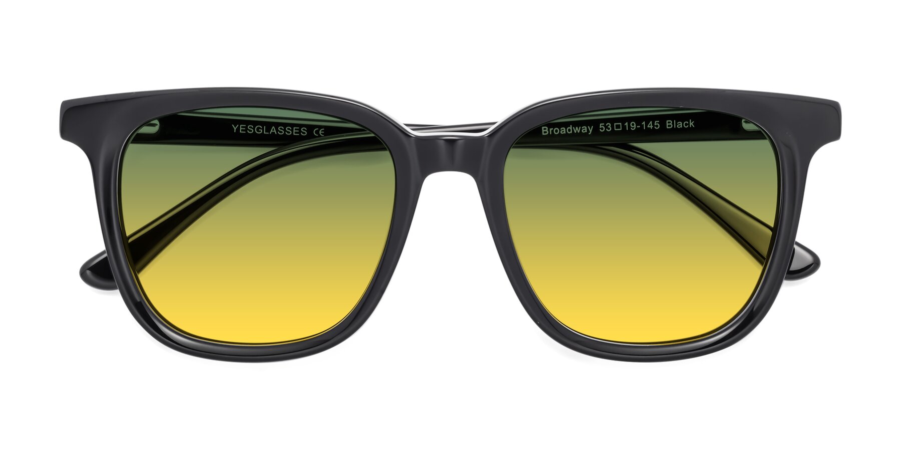 Folded Front of Broadway in Black with Green / Yellow Gradient Lenses