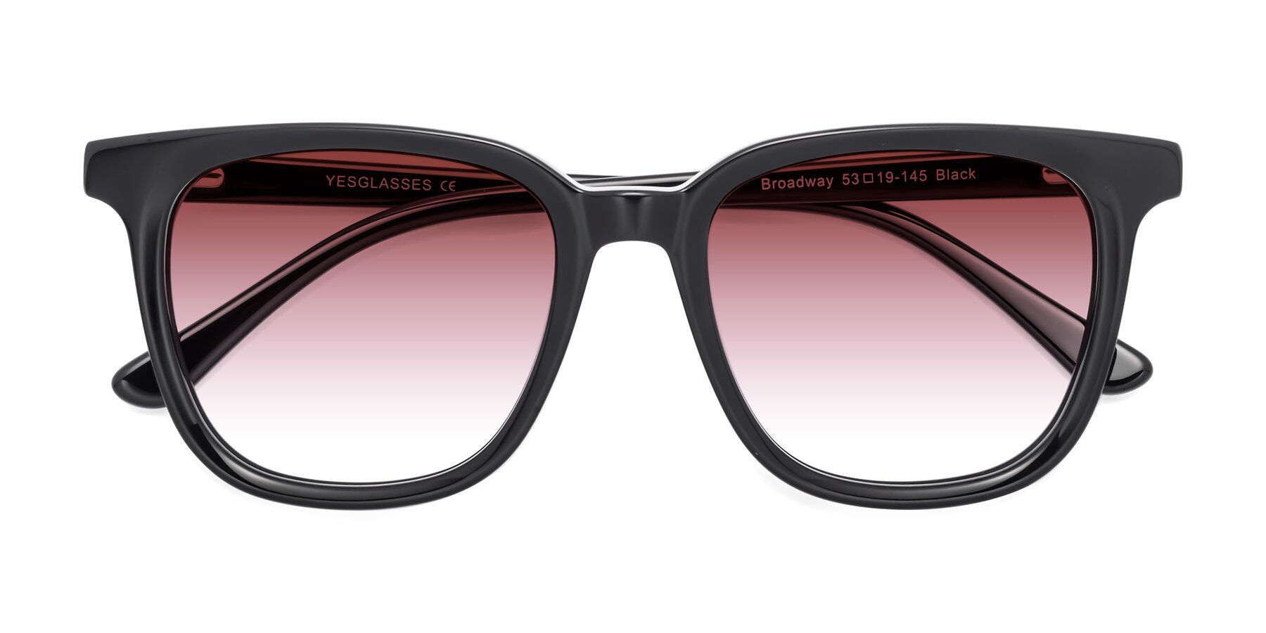 Folded Front of Broadway in Black with Garnet Gradient Lenses