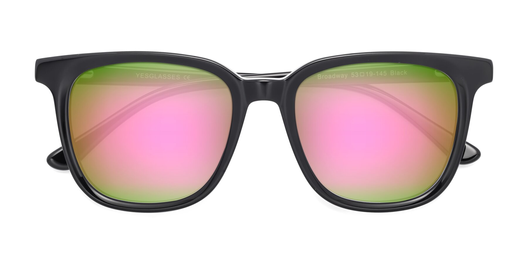 Folded Front of Broadway in Black with Pink Mirrored Lenses