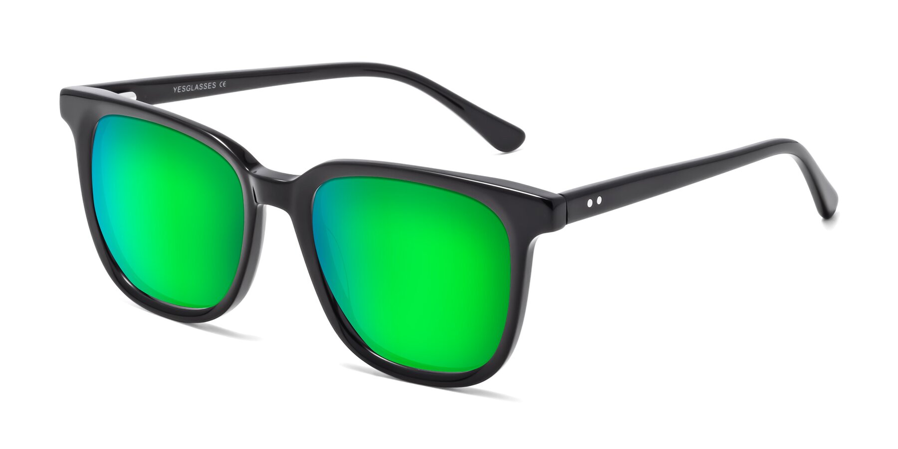 Angle of Broadway in Black with Green Mirrored Lenses