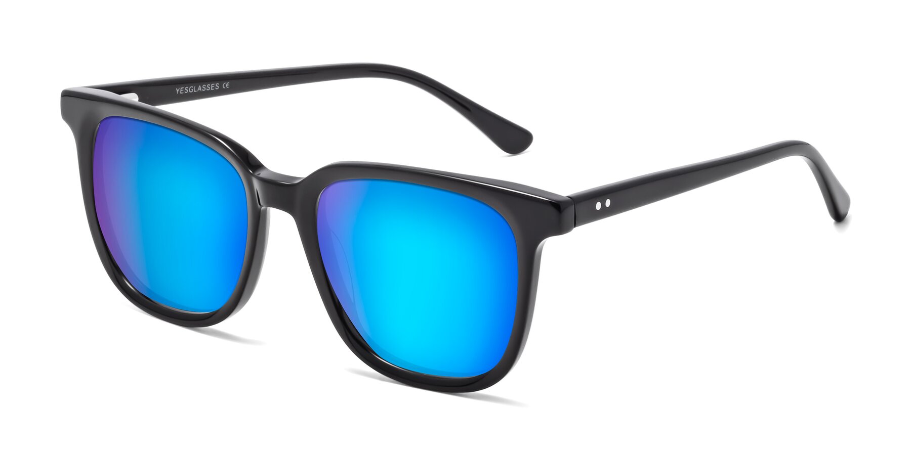 Angle of Broadway in Black with Blue Mirrored Lenses