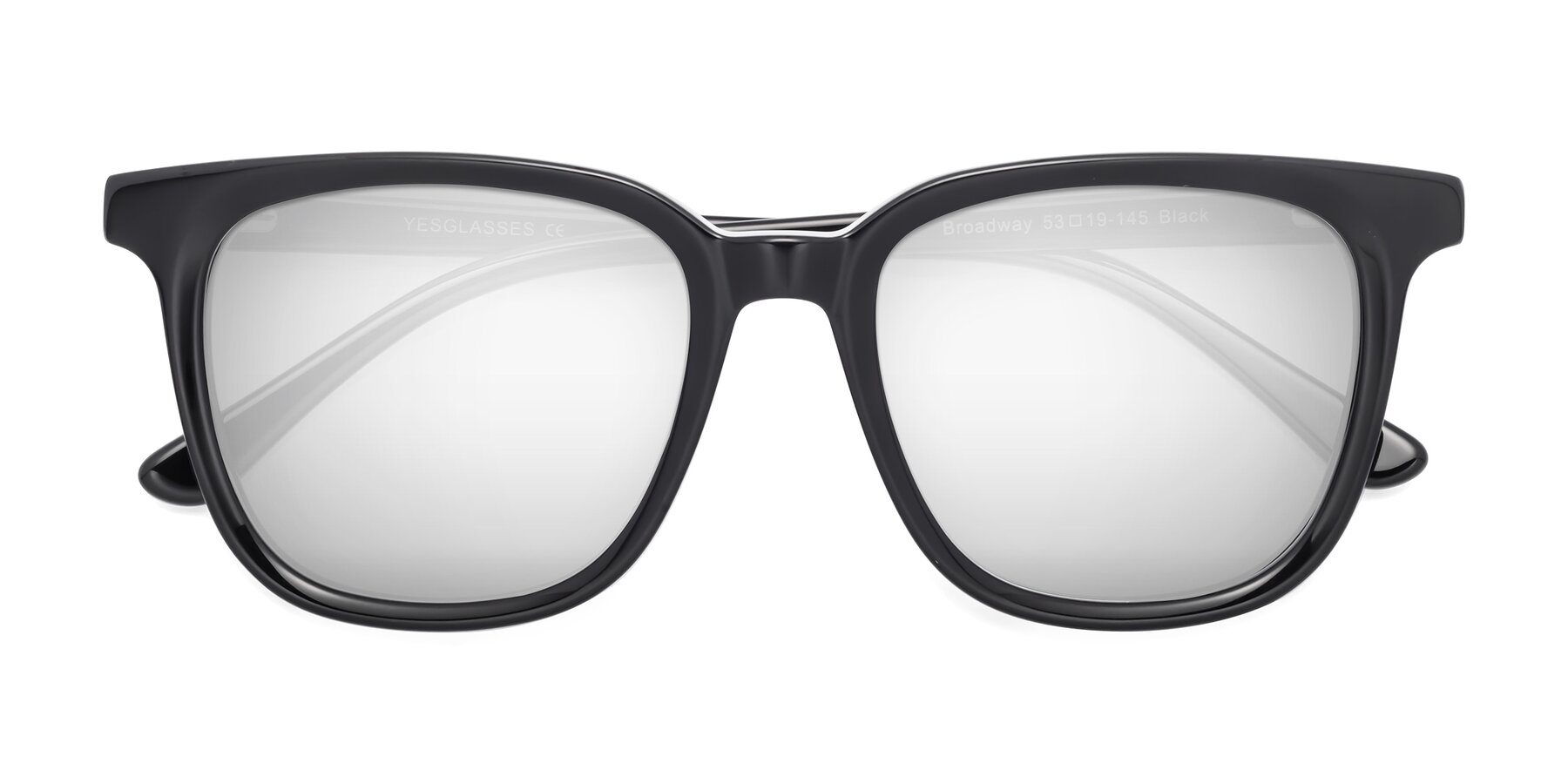 Folded Front of Broadway in Black with Silver Mirrored Lenses