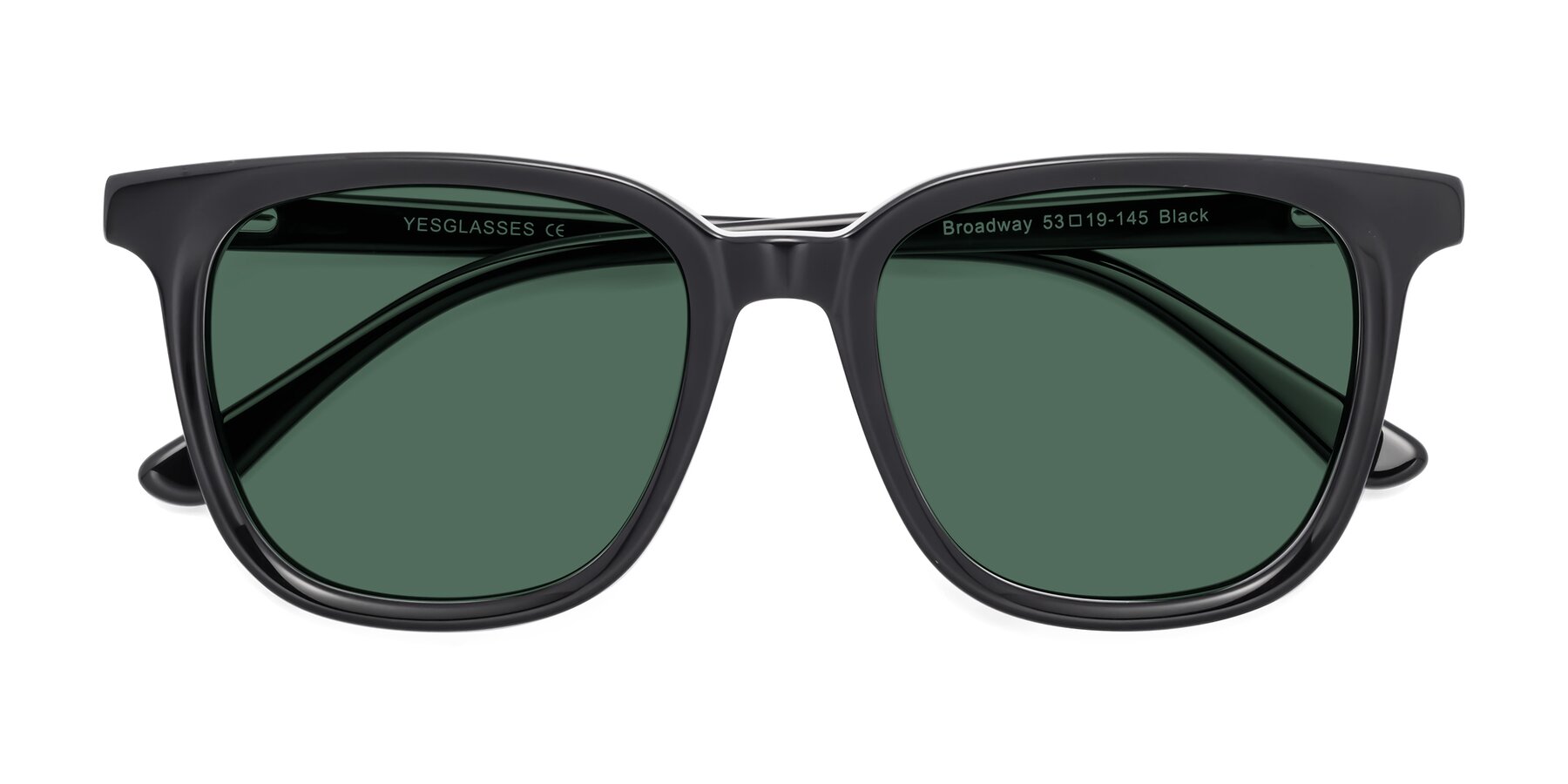 Folded Front of Broadway in Black with Green Polarized Lenses