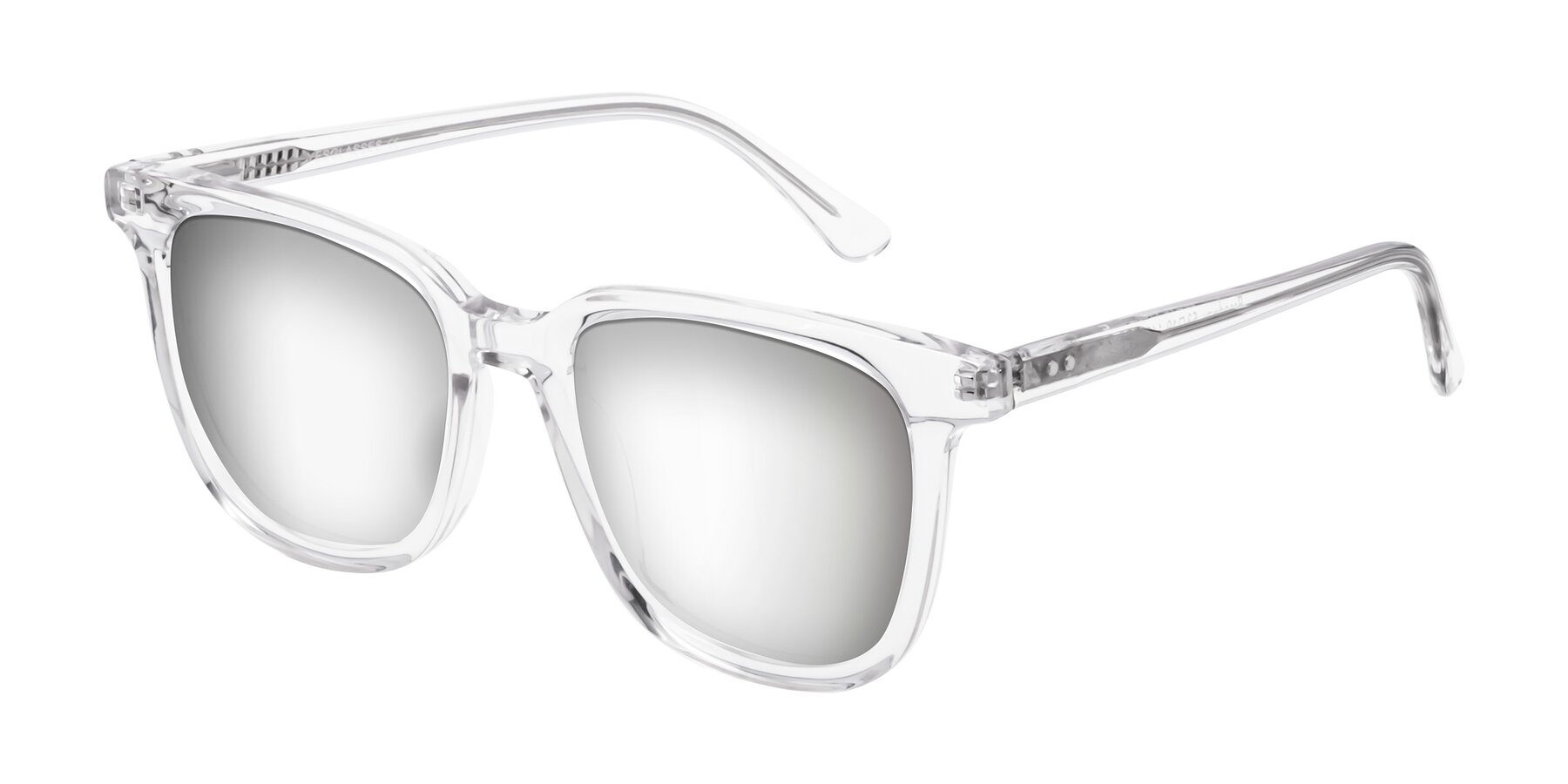 Clear Oversized Acetate Sunglasses Sunwear - Trapezoid Lenses Silver with Mirrored Broadway