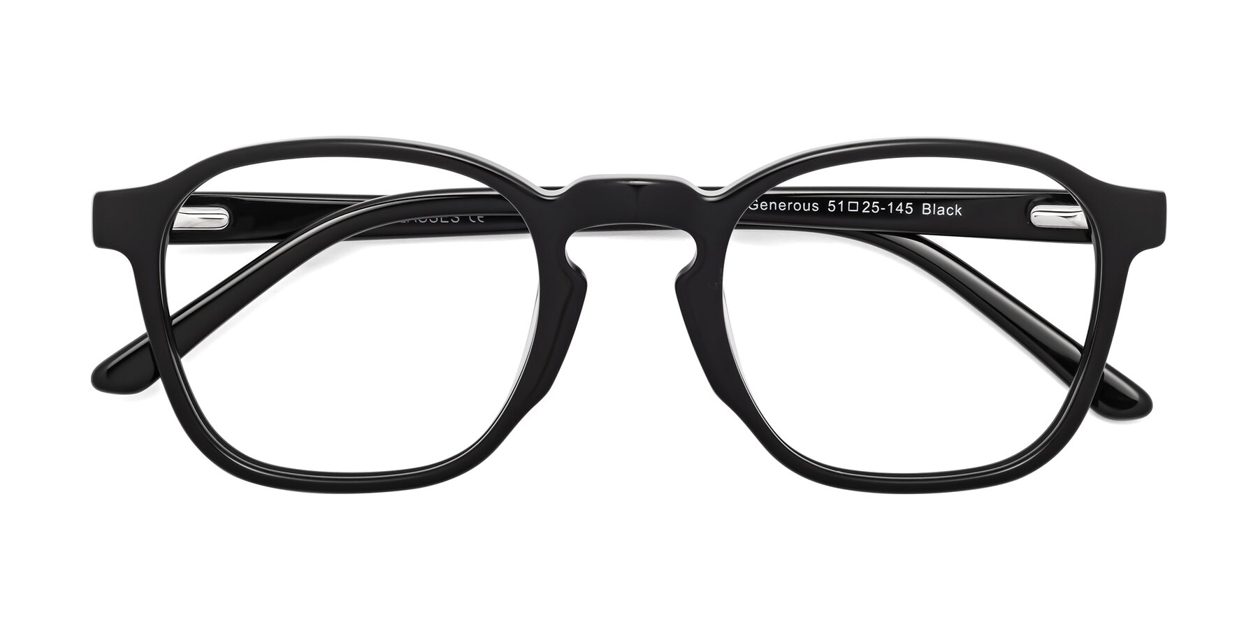 Folded Front of Generous in Black with Clear Reading Eyeglass Lenses