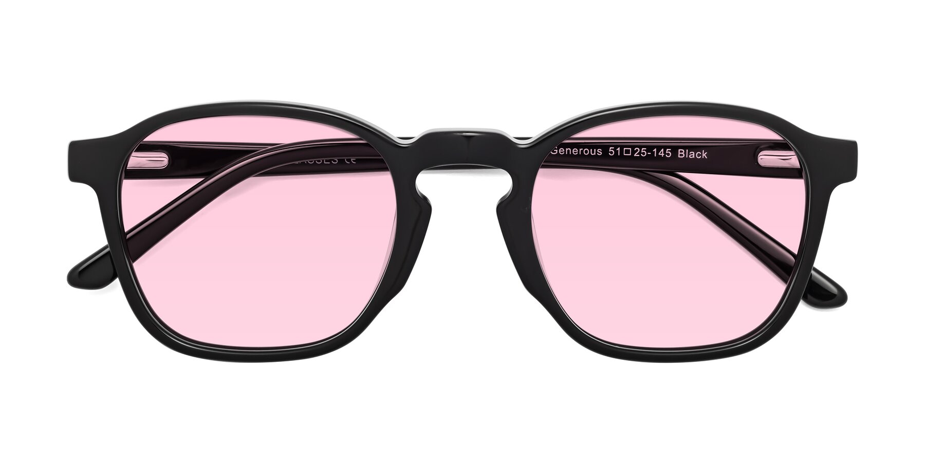 Folded Front of Generous in Black with Light Pink Tinted Lenses