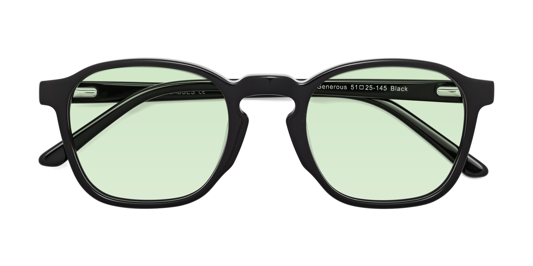 Folded Front of Generous in Black with Light Green Tinted Lenses