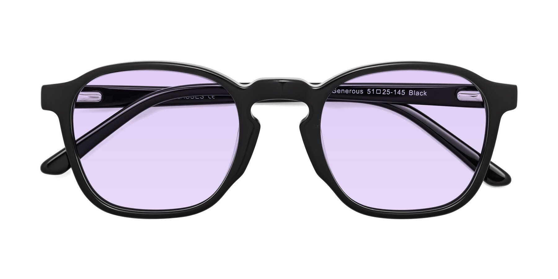 Folded Front of Generous in Black with Light Purple Tinted Lenses