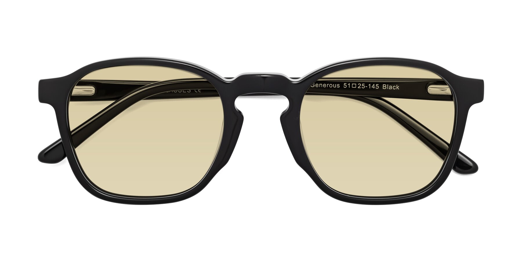 Folded Front of Generous in Black with Light Champagne Tinted Lenses