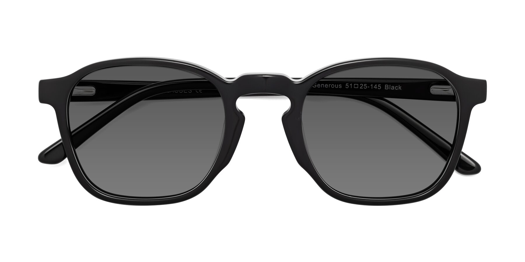 Folded Front of Generous in Black with Medium Gray Tinted Lenses