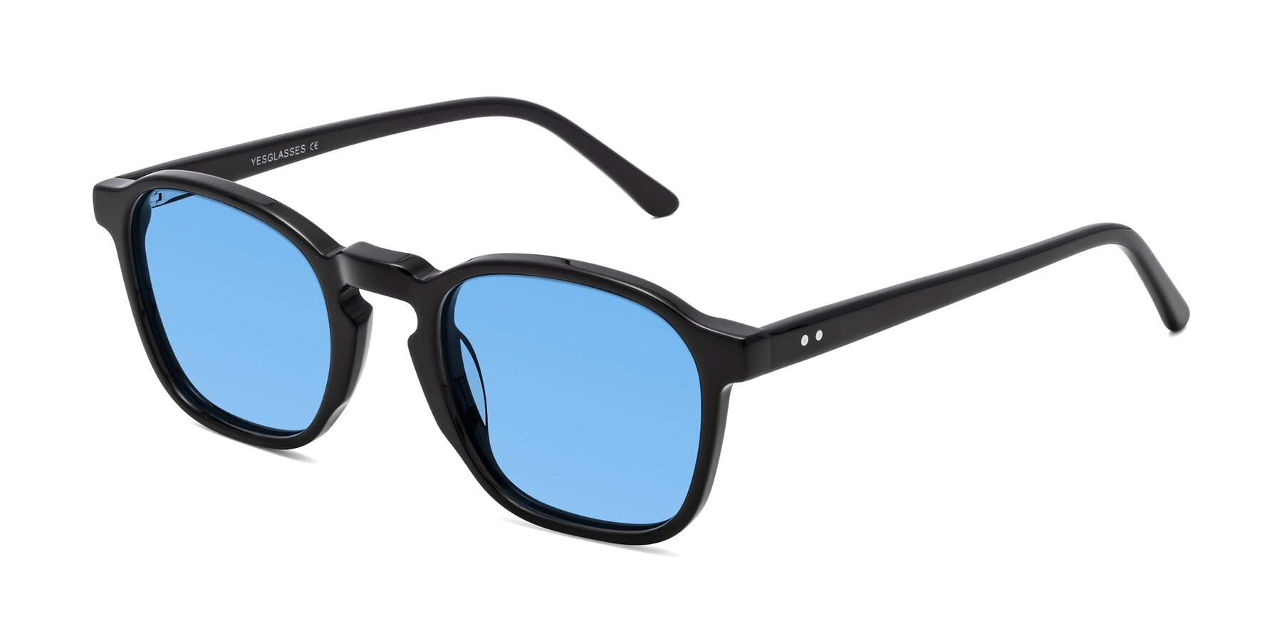 Angle of Generous in Black with Medium Blue Tinted Lenses