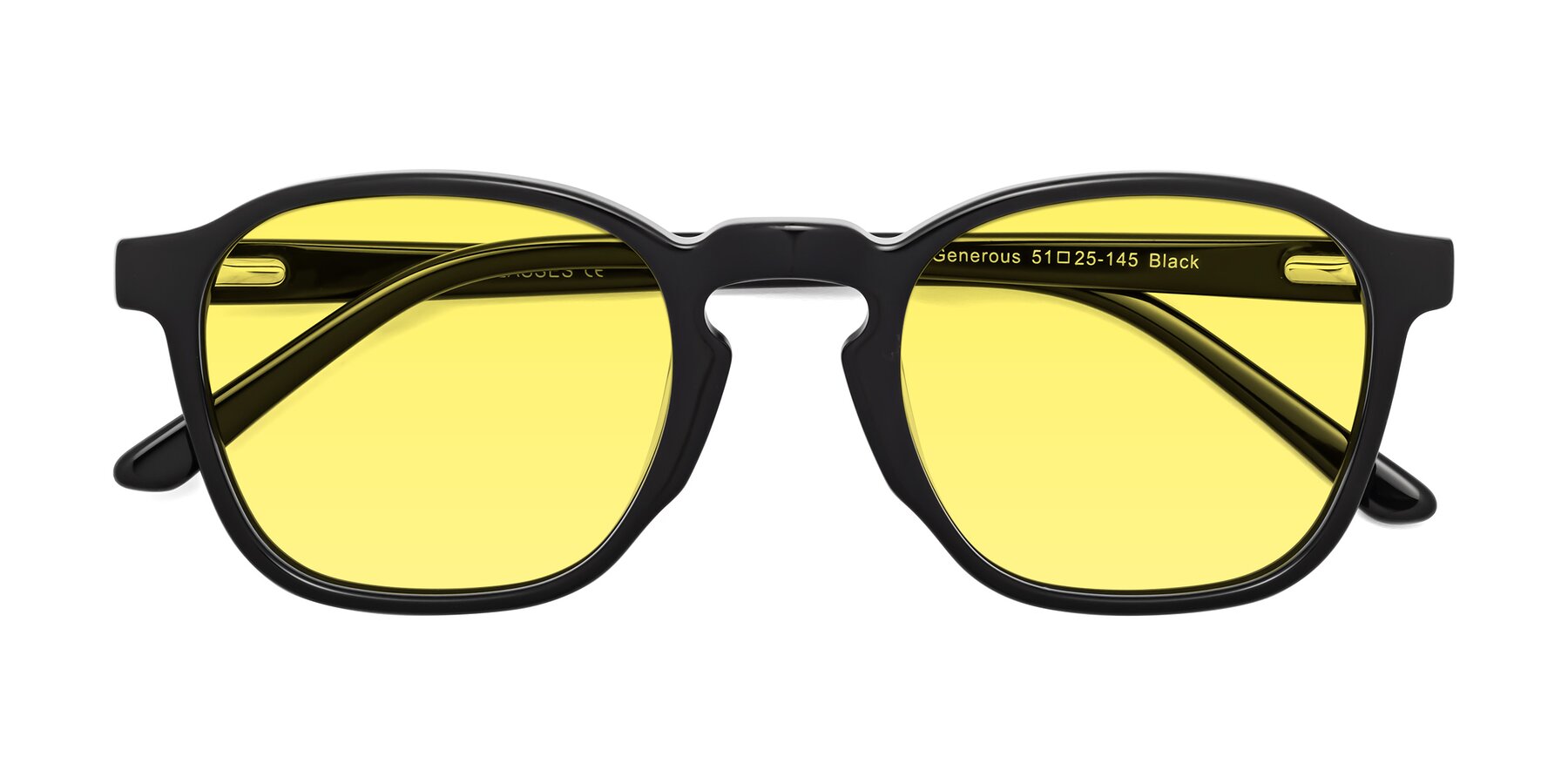 Folded Front of Generous in Black with Medium Yellow Tinted Lenses