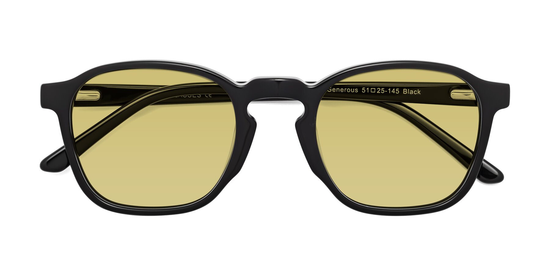 Folded Front of Generous in Black with Medium Champagne Tinted Lenses