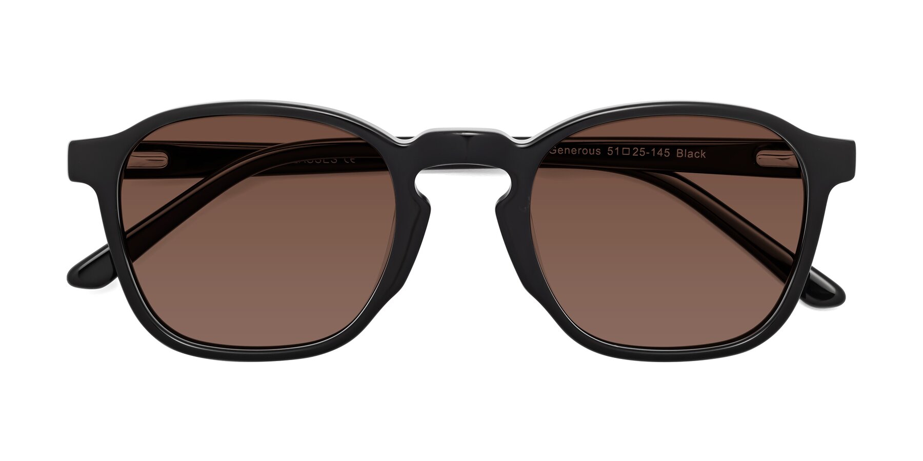 Folded Front of Generous in Black with Brown Tinted Lenses
