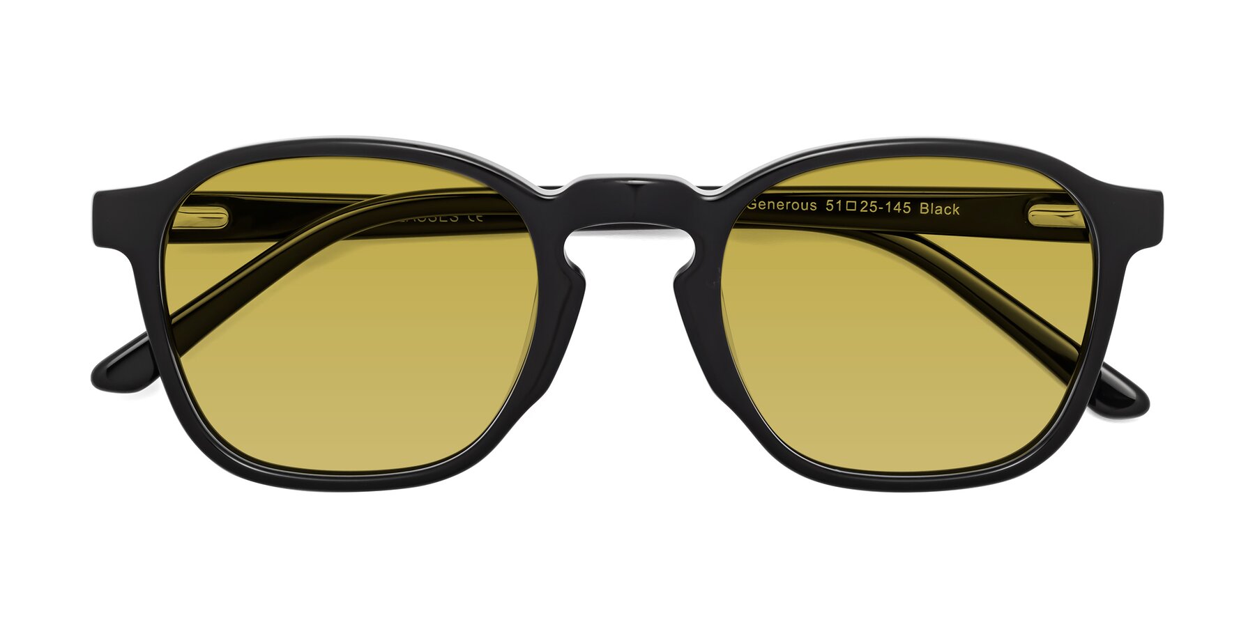 Folded Front of Generous in Black with Champagne Tinted Lenses