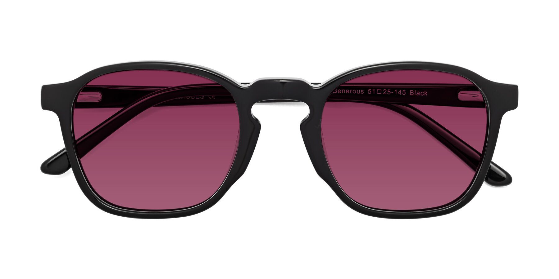 Folded Front of Generous in Black with Wine Tinted Lenses