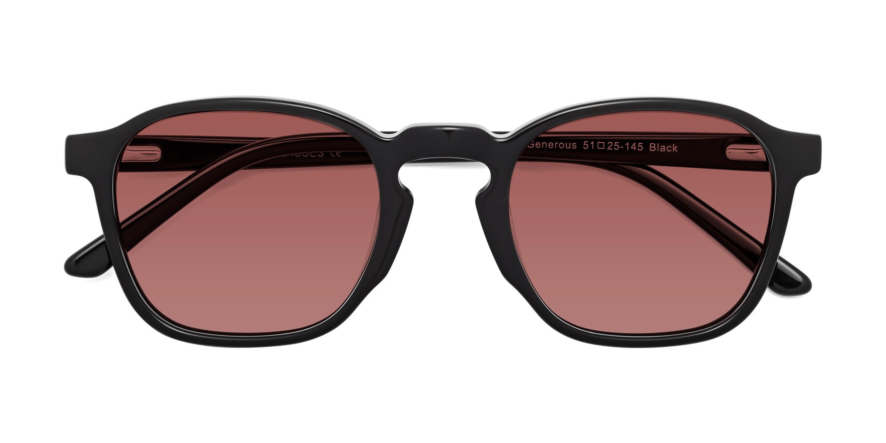 Folded Front of Generous in Black with Garnet Tinted Lenses