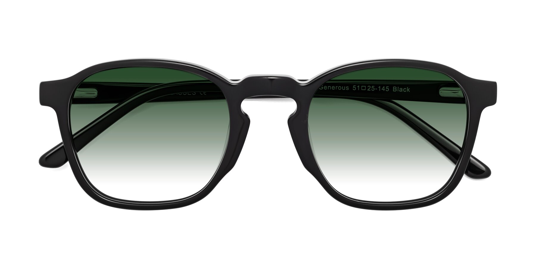 Folded Front of Generous in Black with Green Gradient Lenses