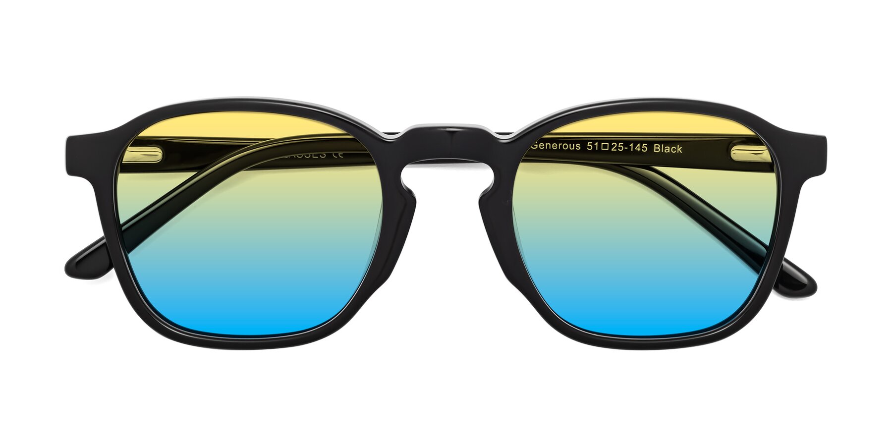 Folded Front of Generous in Black with Yellow / Blue Gradient Lenses