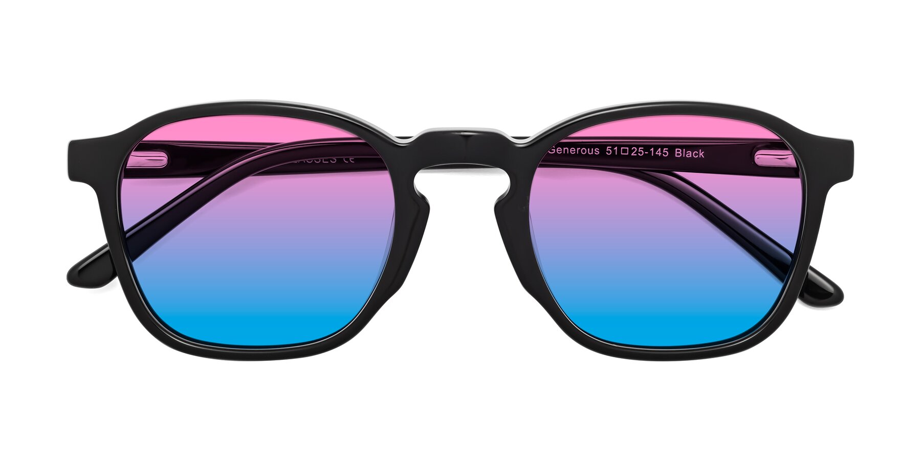 Folded Front of Generous in Black with Pink / Blue Gradient Lenses