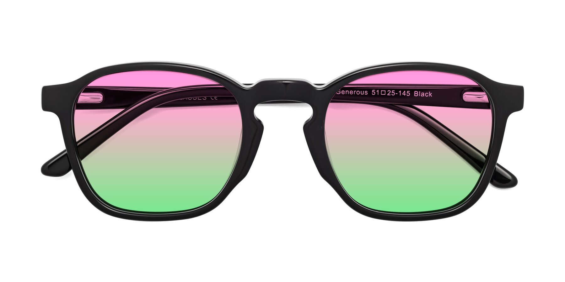 Folded Front of Generous in Black with Pink / Green Gradient Lenses