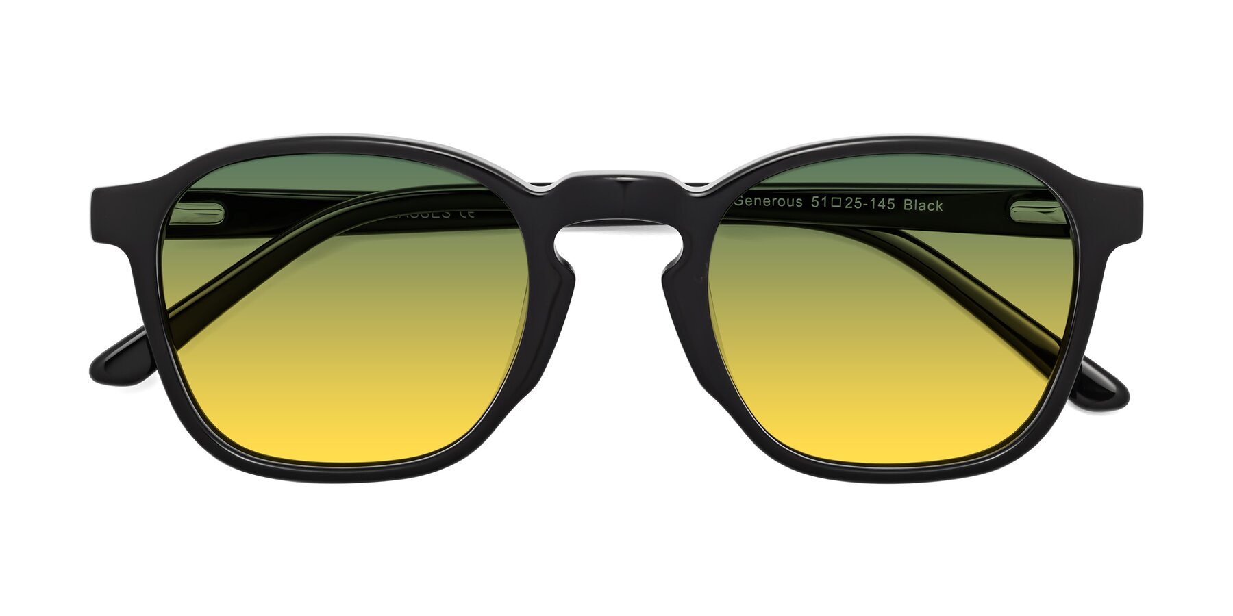 Folded Front of Generous in Black with Green / Yellow Gradient Lenses