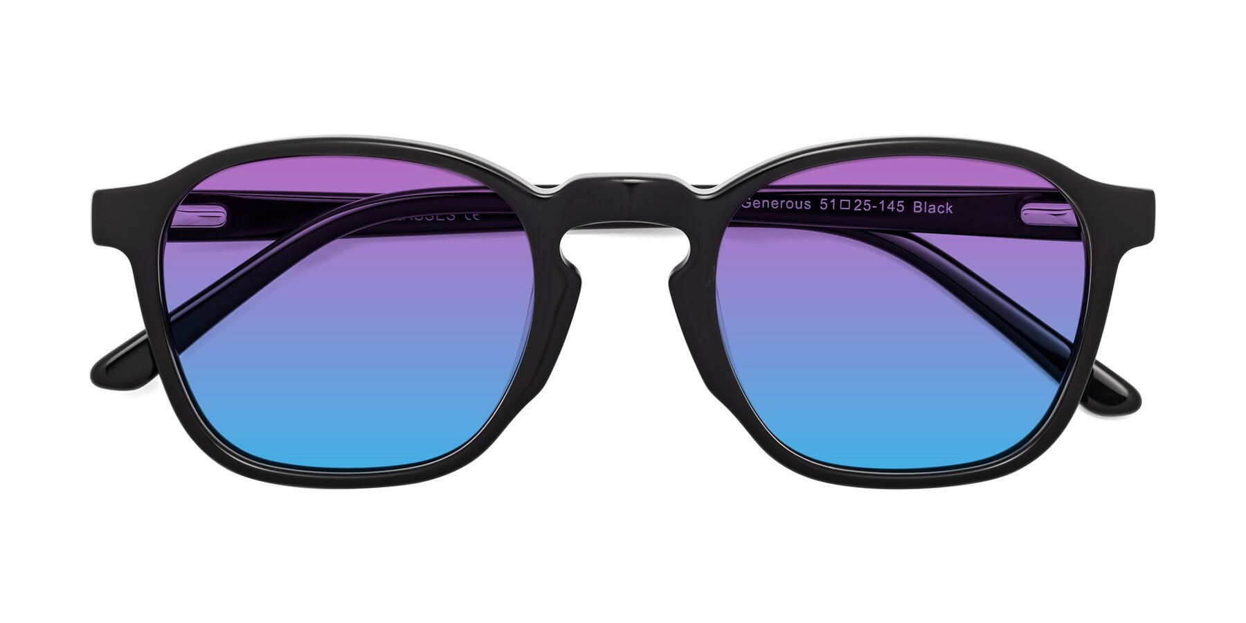 Folded Front of Generous in Black with Purple / Blue Gradient Lenses