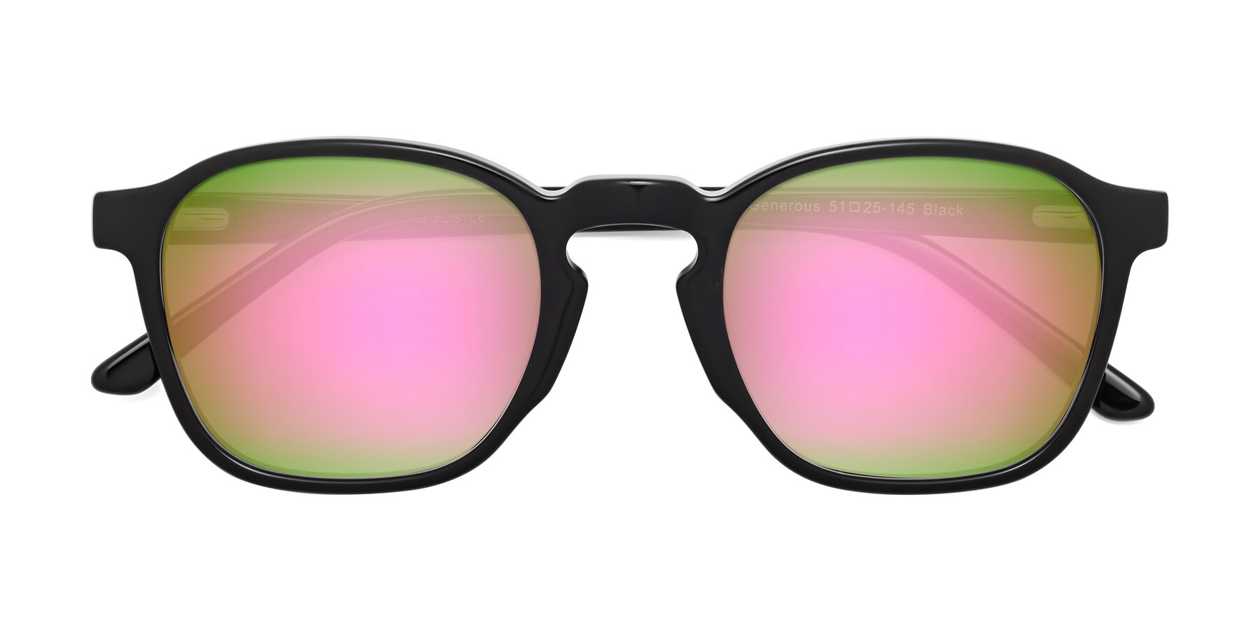 Folded Front of Generous in Black with Pink Mirrored Lenses