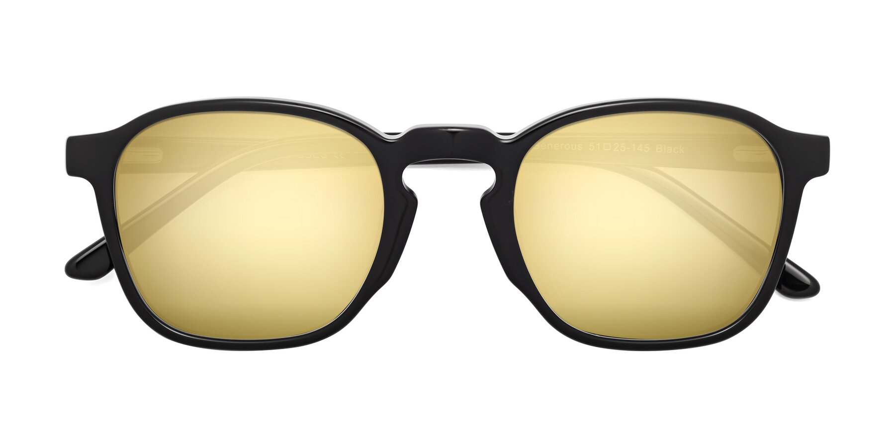 Folded Front of Generous in Black with Gold Mirrored Lenses
