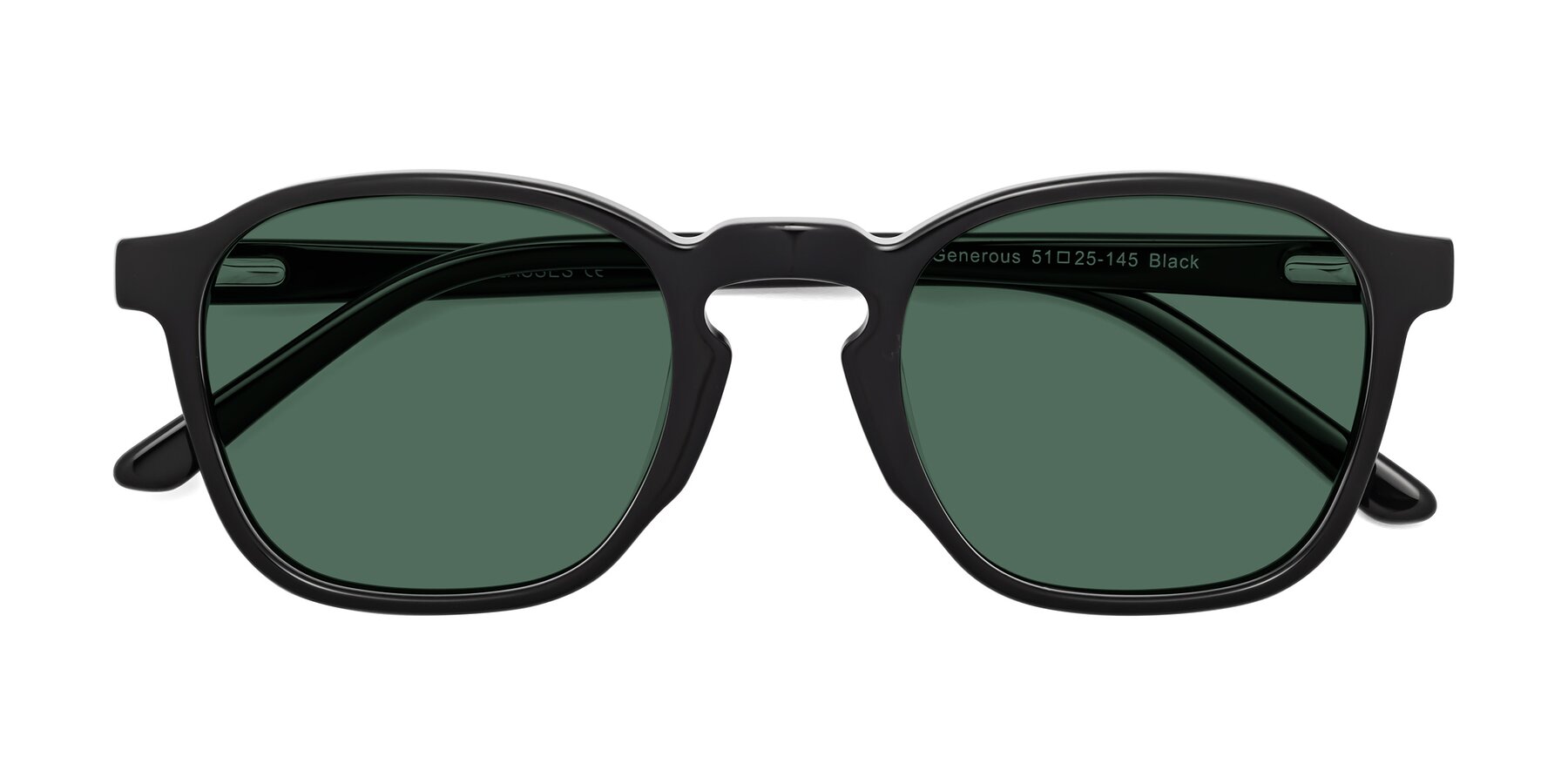 Folded Front of Generous in Black with Green Polarized Lenses
