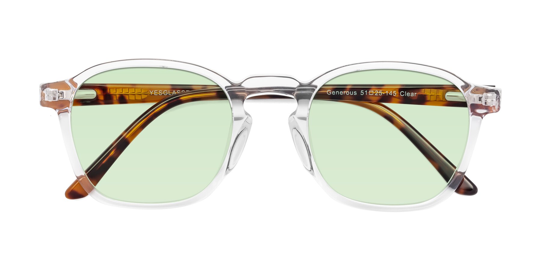 Folded Front of Generous in Clear with Light Green Tinted Lenses