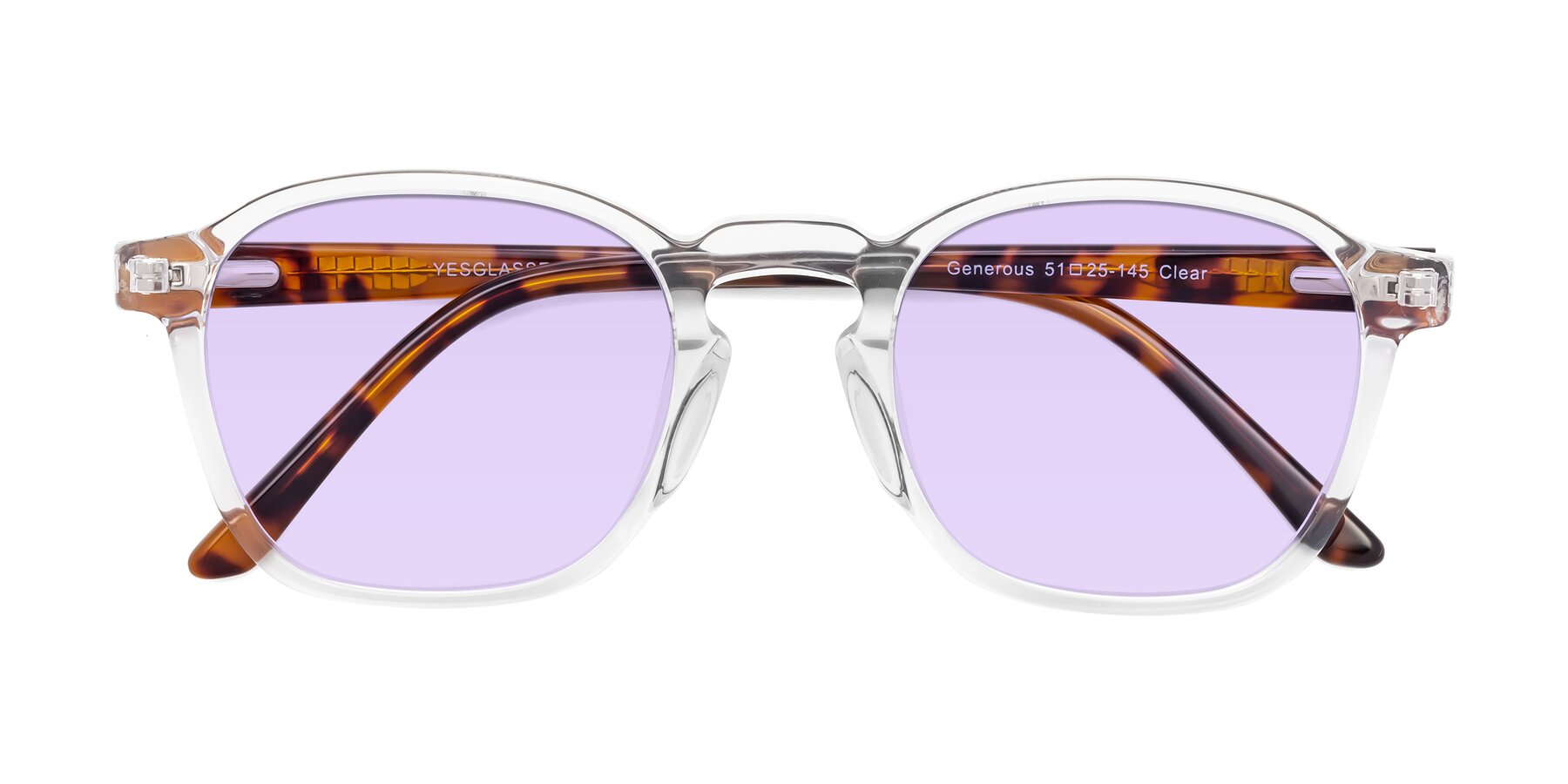 Folded Front of Generous in Clear with Light Purple Tinted Lenses