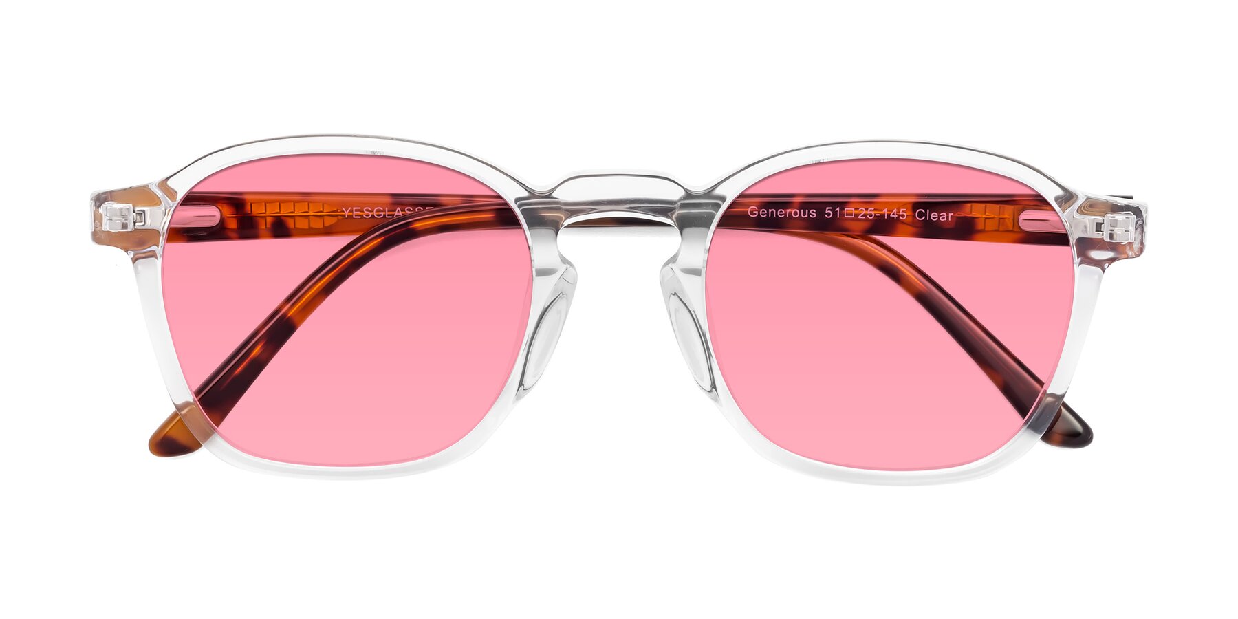 Folded Front of Generous in Clear with Pink Tinted Lenses