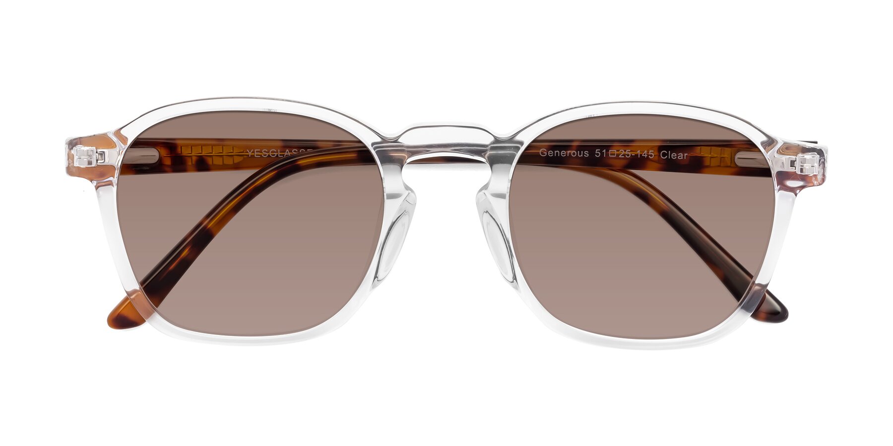 Folded Front of Generous in Clear with Medium Brown Tinted Lenses
