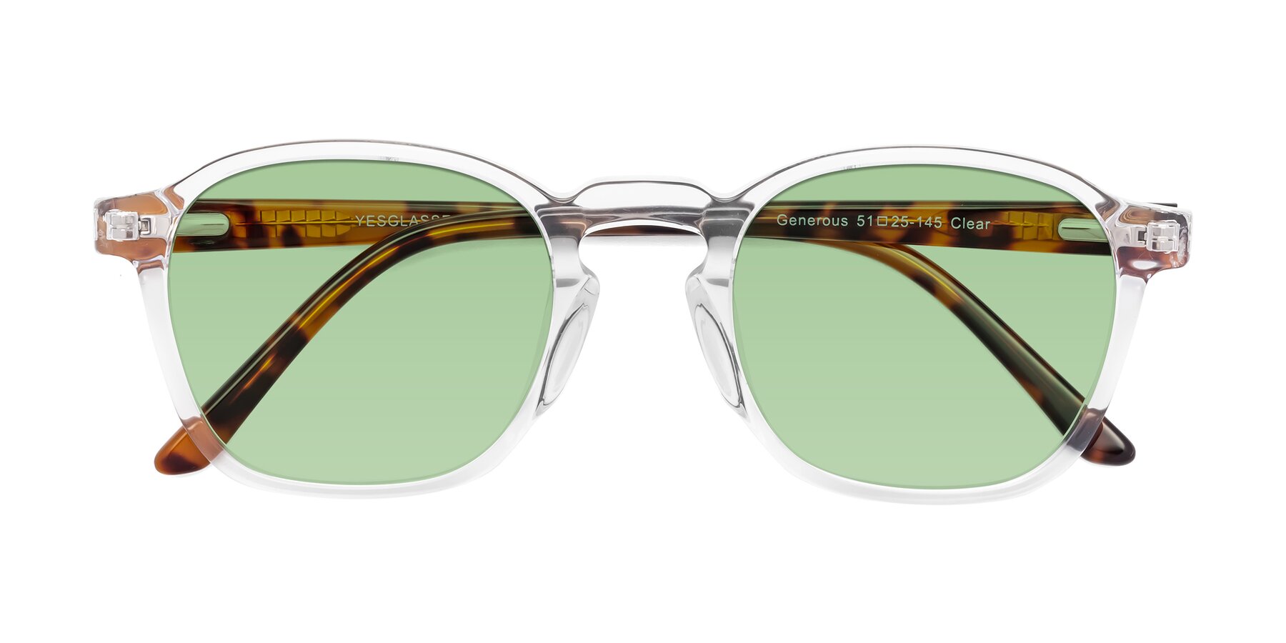 Folded Front of Generous in Clear with Medium Green Tinted Lenses