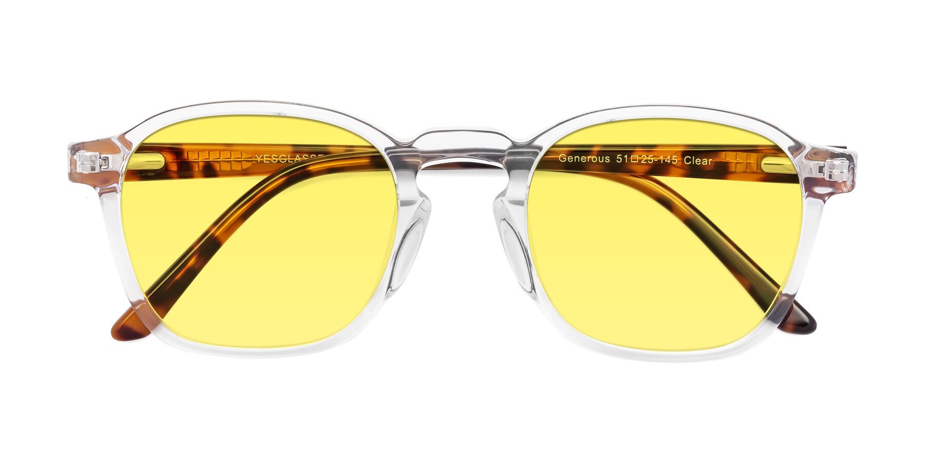 Folded Front of Generous in Clear with Medium Yellow Tinted Lenses